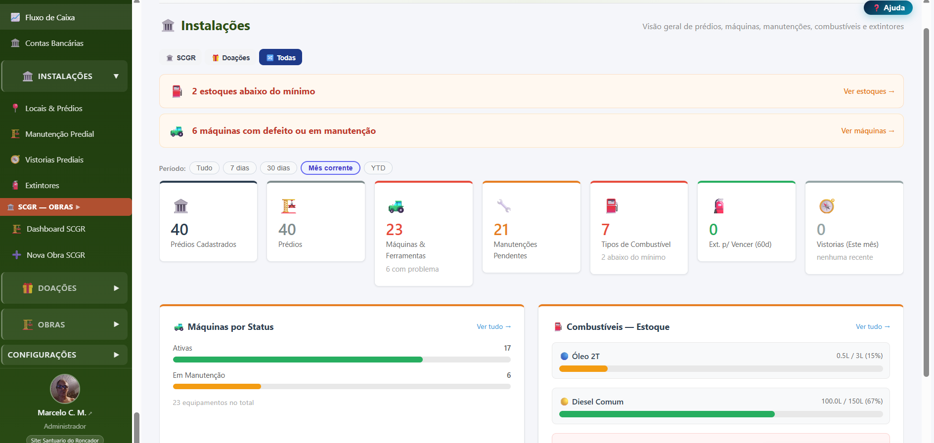 Instalações com manutenção e monitoramento de estoque